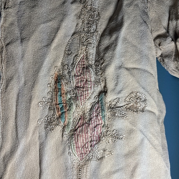 Kaktus Beige Embroidered Vintage Boho Button Down Shirt - Picture 7 of 8